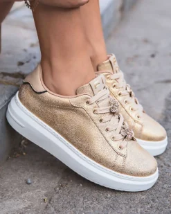 Sale Casual Mode Basket femme dée semelle épaisse à lacets - Ela Or