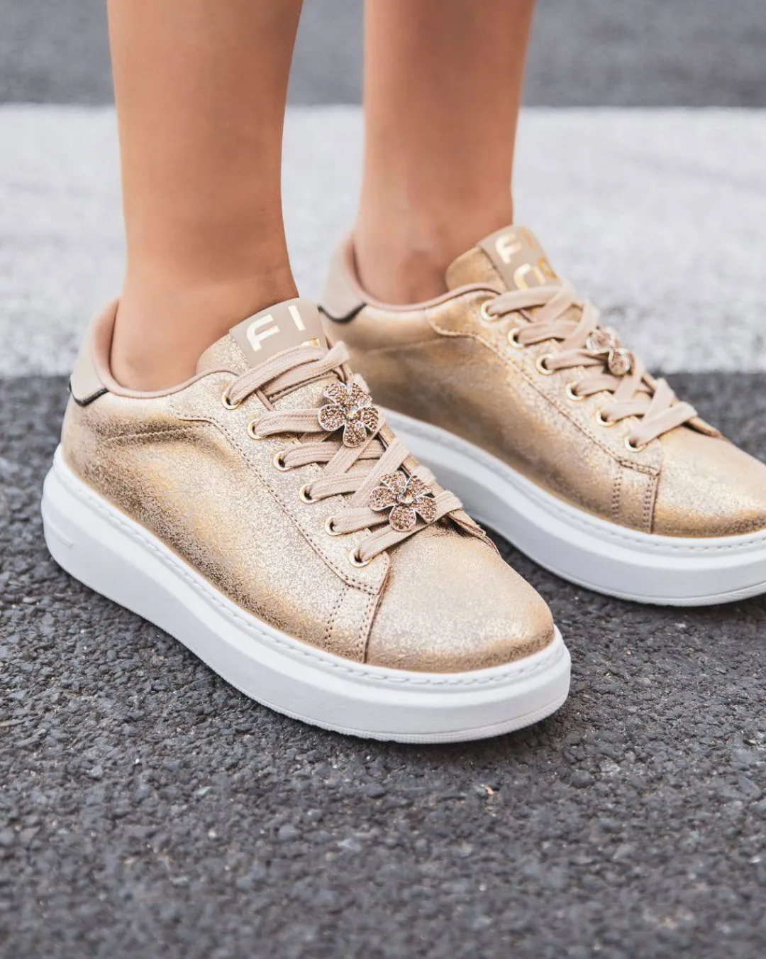 Sale Casual Mode Basket femme dée semelle épaisse à lacets - Ela Or