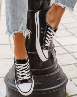 Fashion Casual Mode Basket femme en toile e à lacets - Sandra Noir