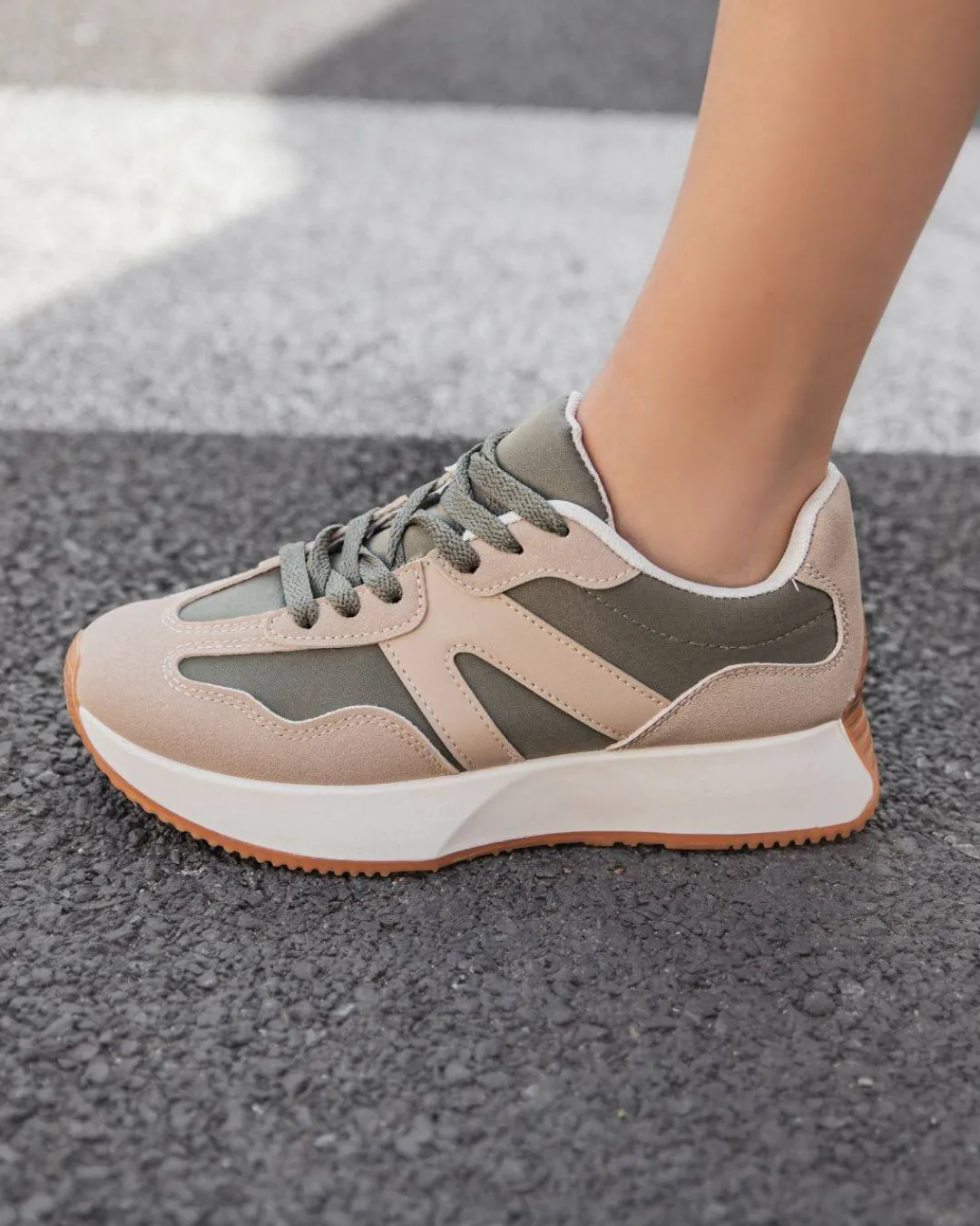 Clearance Casual Mode Basket femme à lacets - Amélia Kaki