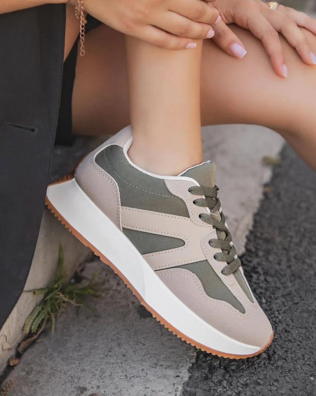Clearance Casual Mode Basket femme à lacets - Amélia Kaki