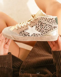 Discount Casual Mode Basket femme léopard montante étoile à lacets - Lolie Beige