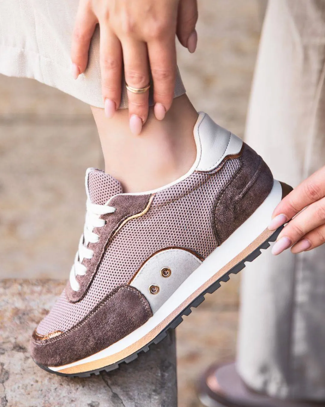 Sale Casual Mode Basket femme marron à lacets - Lola Nude