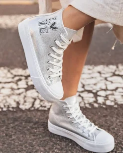 Sale Casual Mode Basket femme montante ée à lacets - Lydia Argent