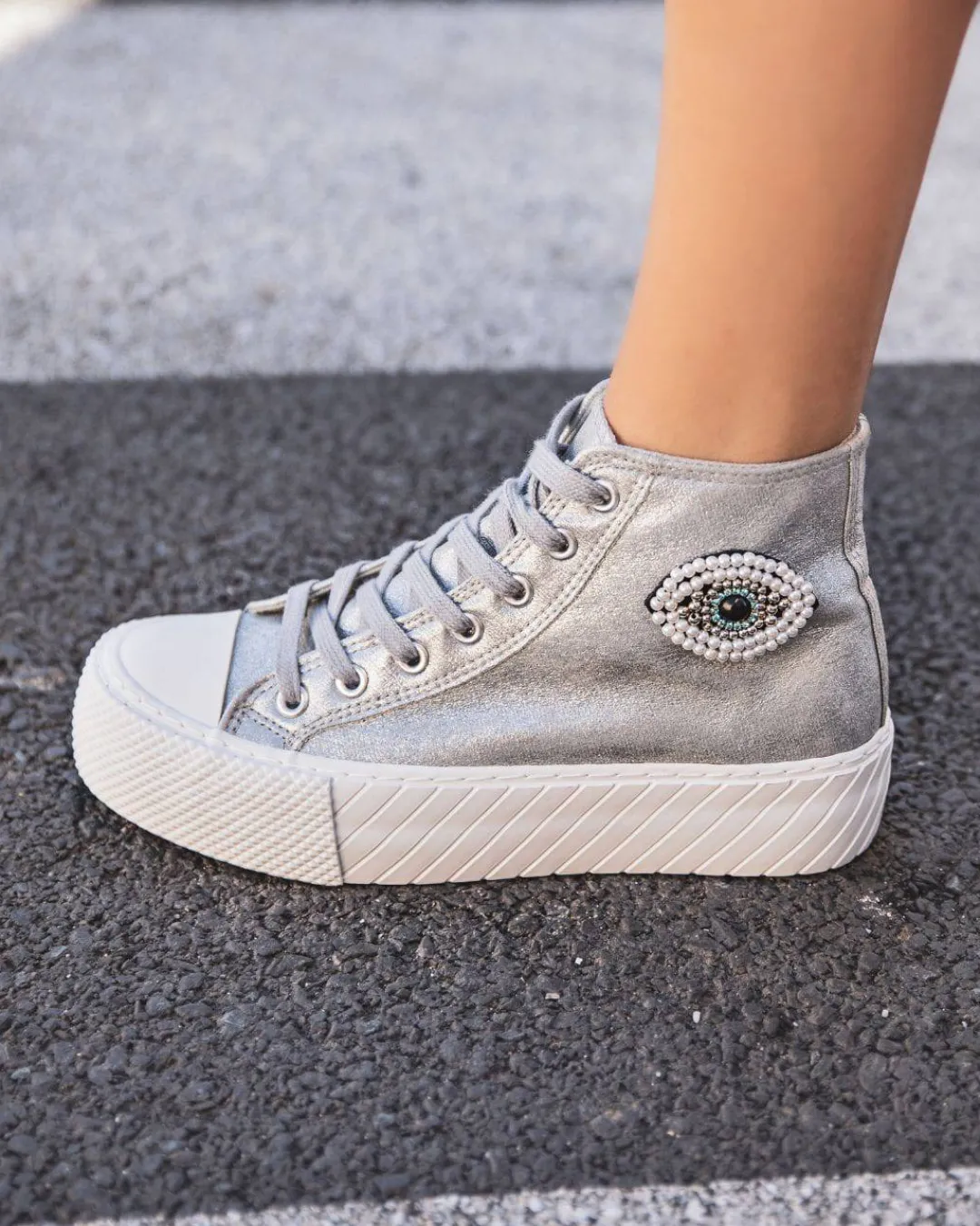 Sale Casual Mode Basket femme montante ée à lacets - Kelly Argent