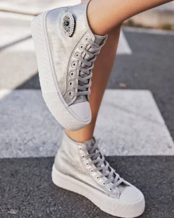 Sale Casual Mode Basket femme montante ée à lacets - Kelly Argent
