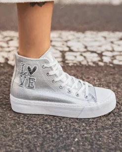 Sale Casual Mode Basket femme montante ée à lacets - Lydia Argent