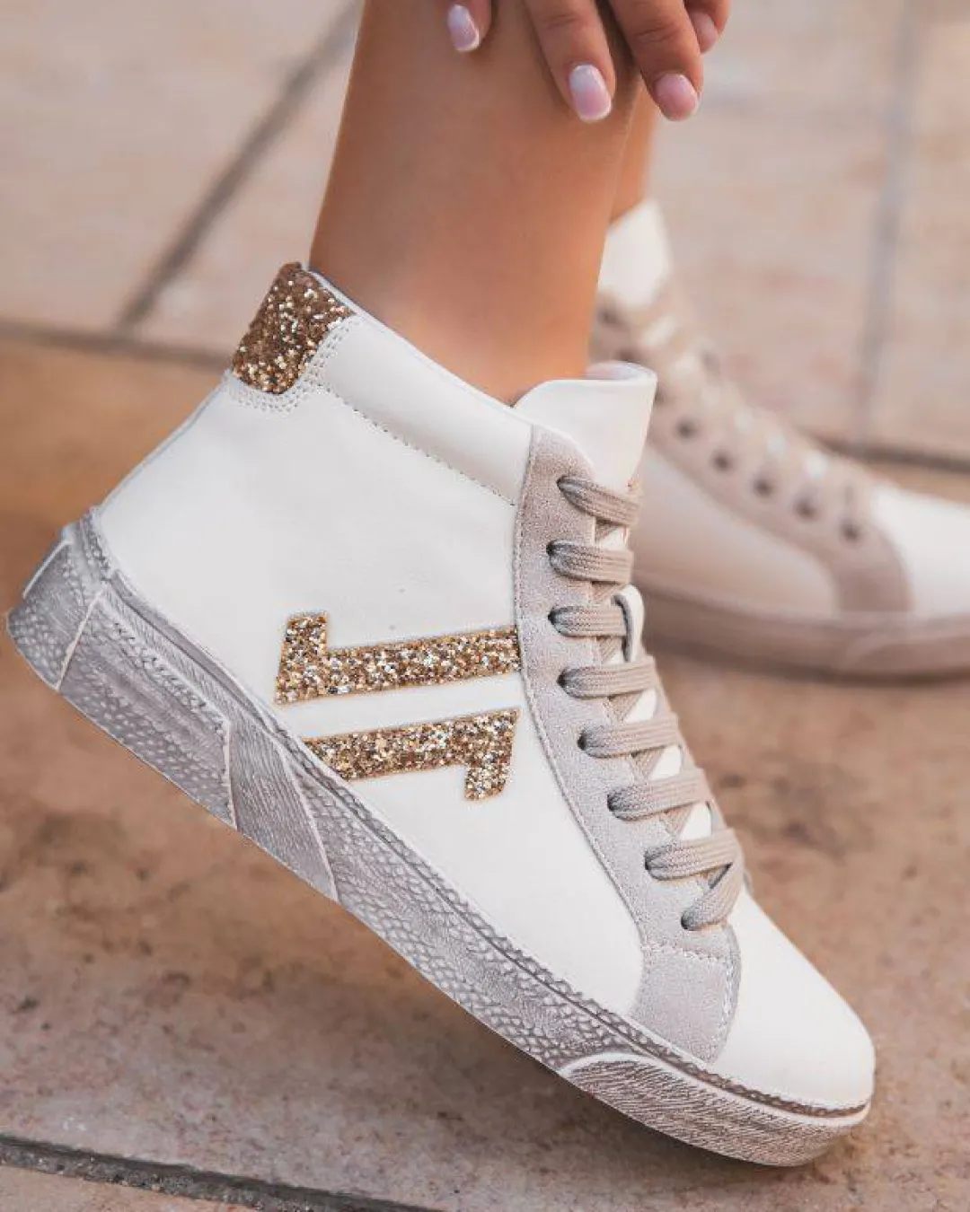 Best Casual Mode Basket femme montante he et dorée - CL71 WHITE Blanc
