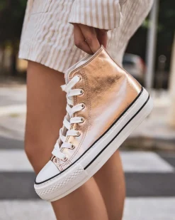 Discount Casual Mode Basket femme montante champagne à lacets - Delphine Nude