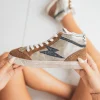 Outlet Casual Mode Basket femme montante dée et camel - Solène Or