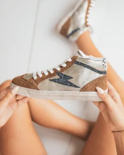 Outlet Casual Mode Basket femme montante dée et camel - Solène Or