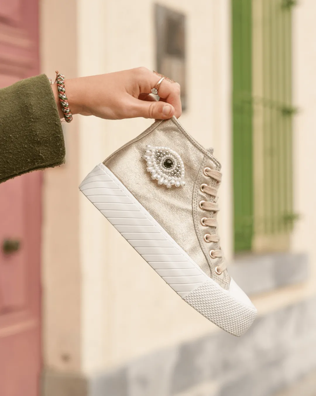 Sale Casual Mode Basket femme montante dée à lacets - Kelly Or
