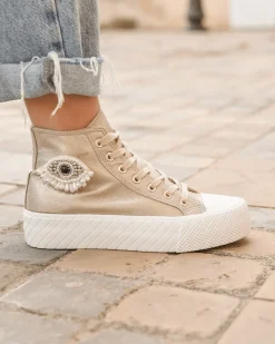 Sale Casual Mode Basket femme montante dée à lacets - Kelly Or