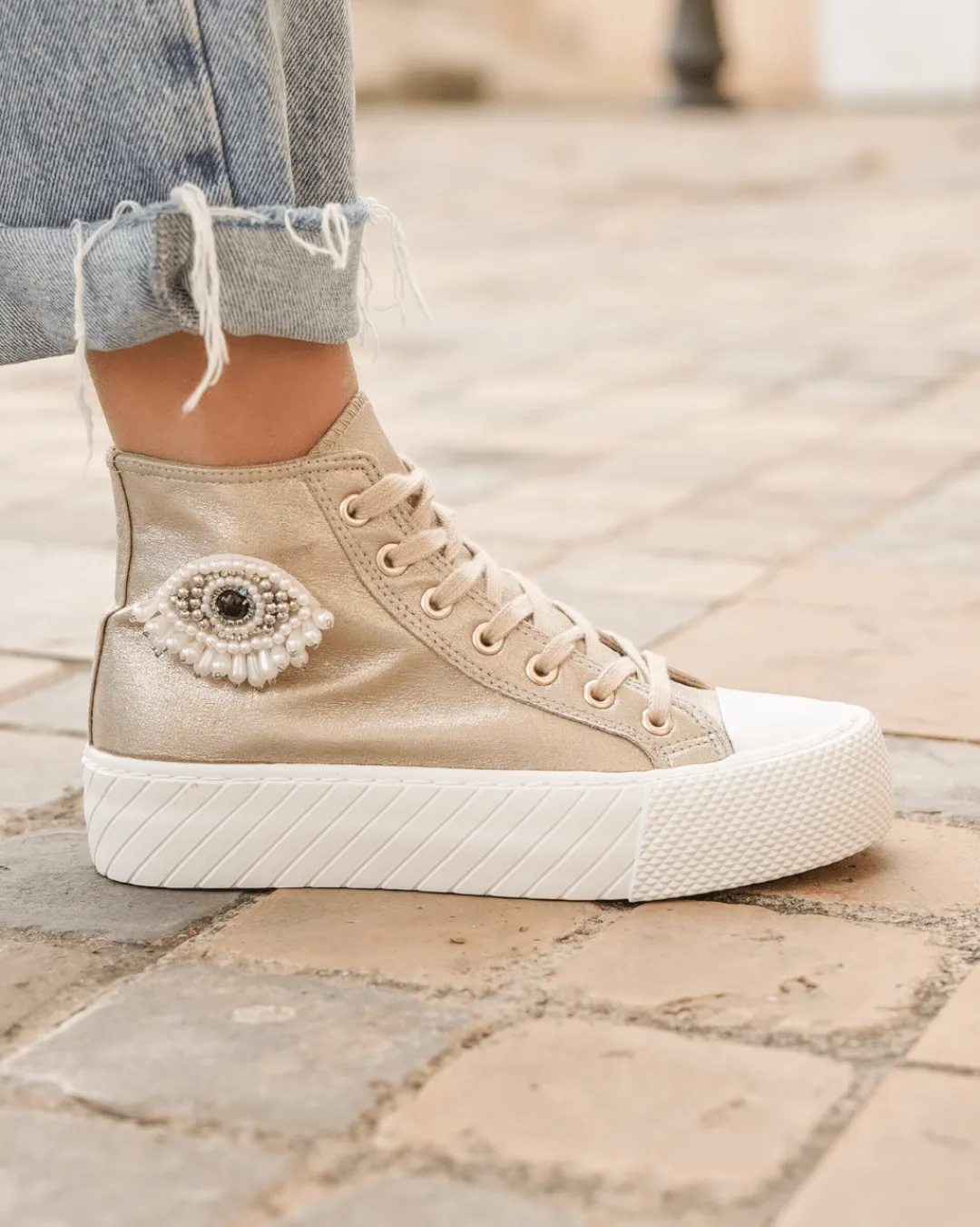 Sale Casual Mode Basket femme montante dée à lacets - Kelly Or