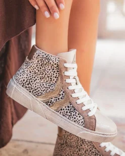 Hot Casual Mode Basket femme montante léopard - CL61 TAUPE Leopard