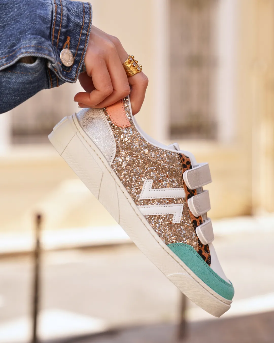 New Casual Mode Basket femme multicole à scratch - CL84 MULTI Or