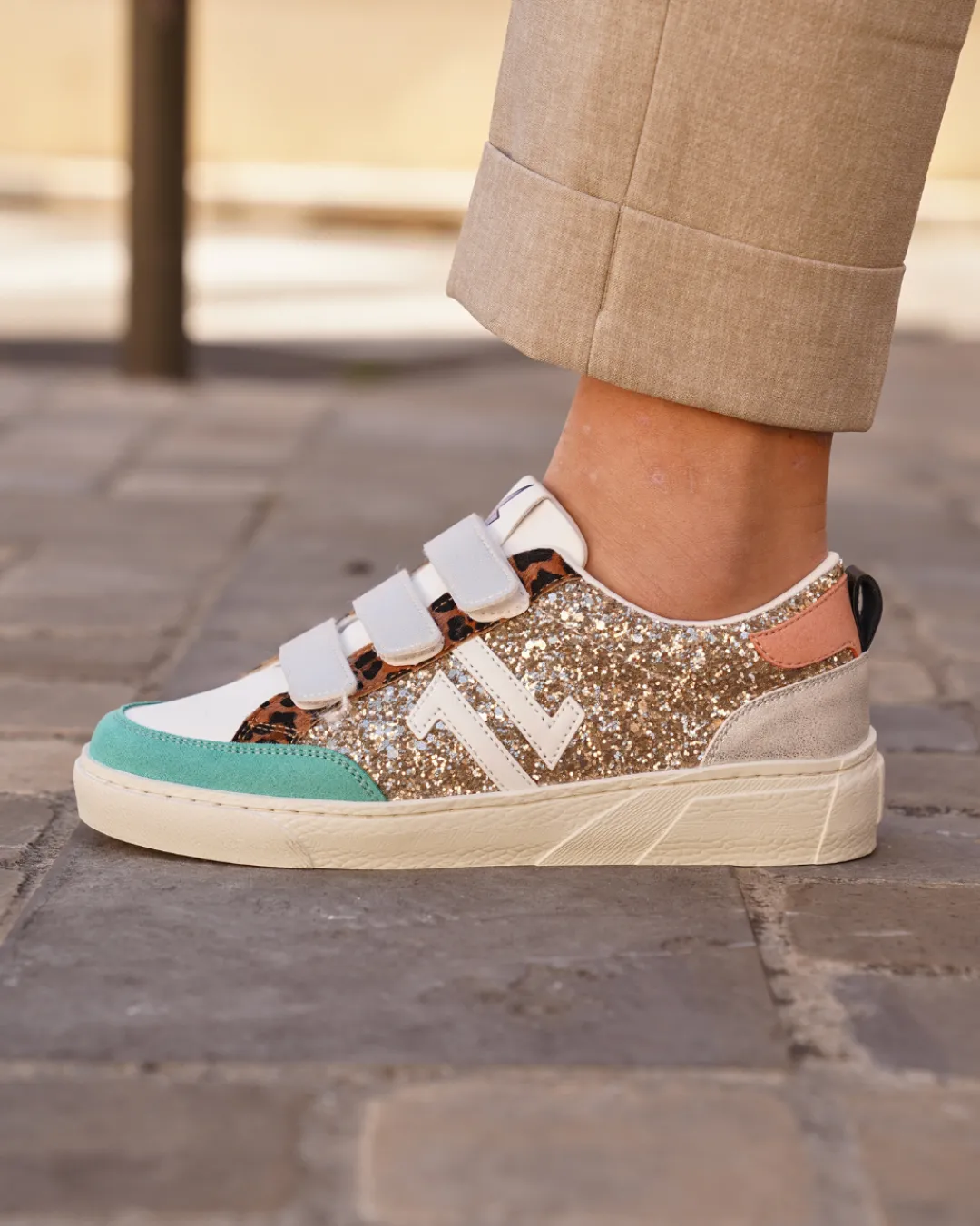 New Casual Mode Basket femme multicole à scratch - CL84 MULTI Or