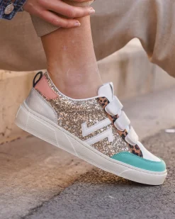 New Casual Mode Basket femme multicole à scratch - CL84 MULTI Or