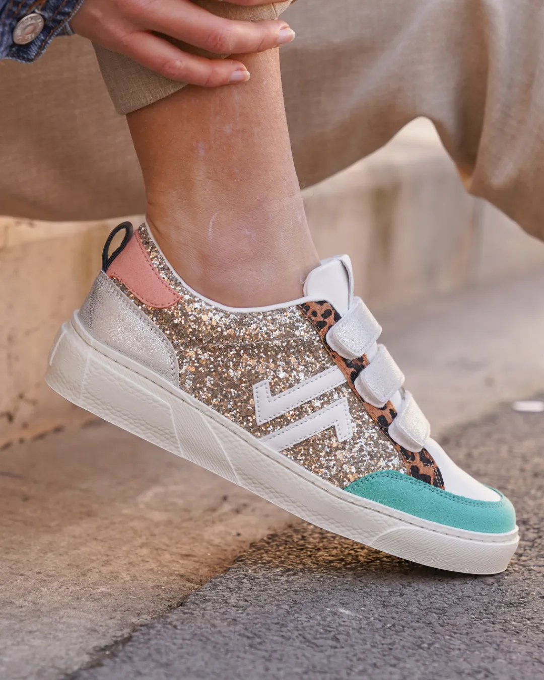 New Casual Mode Basket femme multicole à scratch - CL84 MULTI Or
