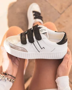 Discount Casual Mode Basket femme e à paillettes et velcro - CLE03 BLACK Noir