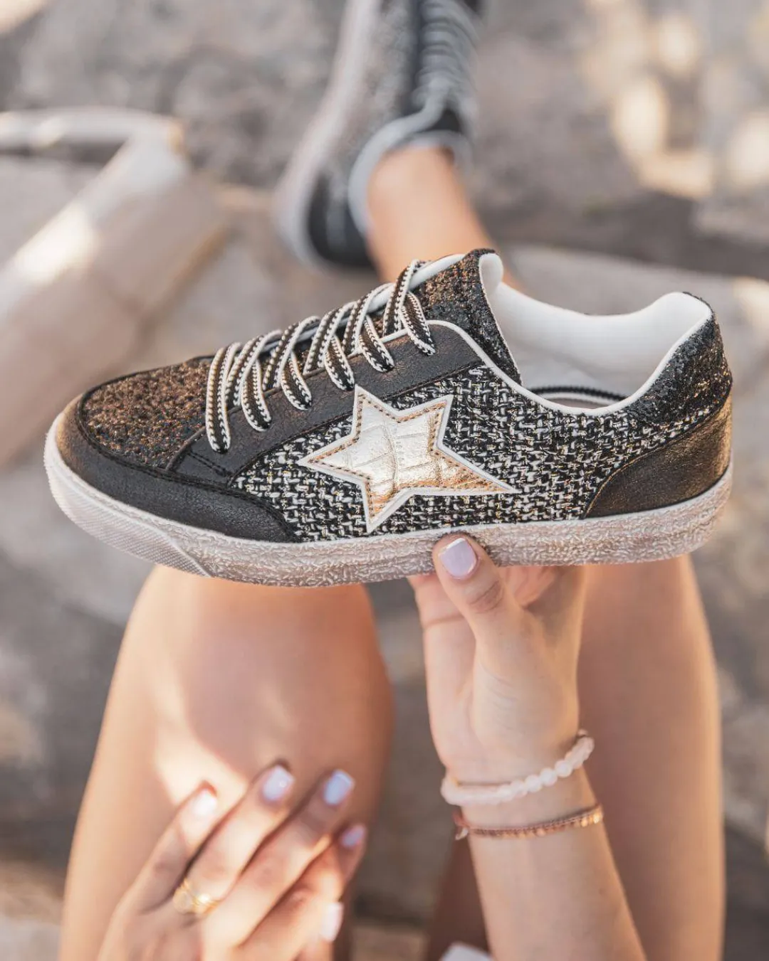Online Casual Mode Basket femme e étoile à lacets - Élise Noir