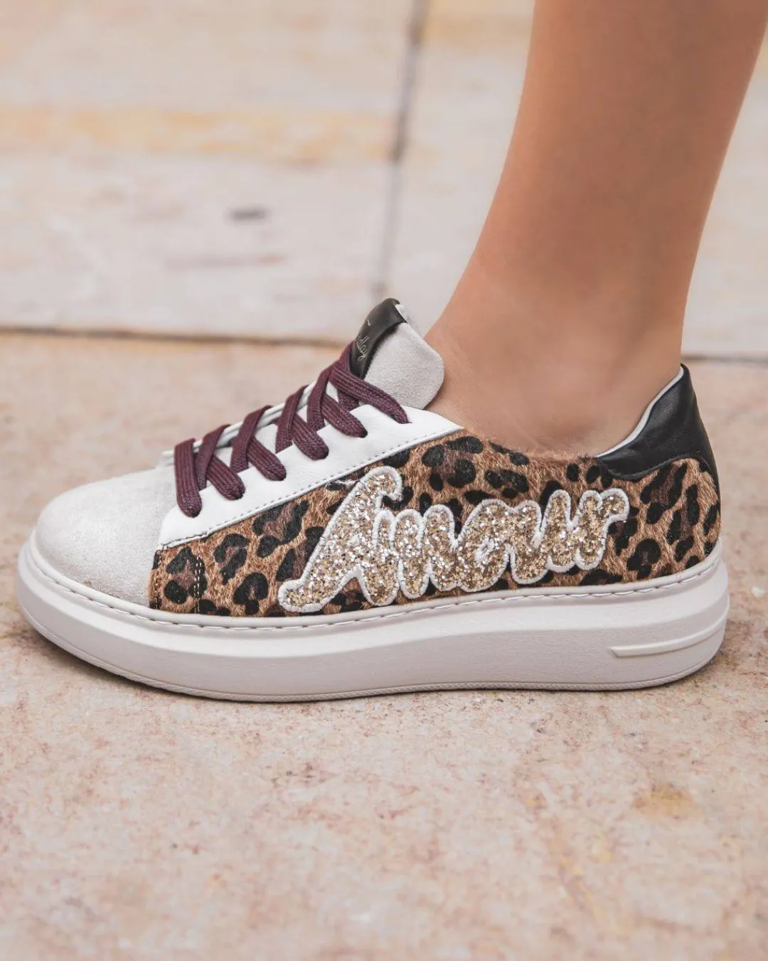 Outlet Casual Mode Basket femme plateforme léopard à lacets - Brenda Leopard