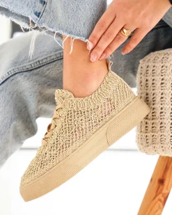 Fashion Casual Mode Basket femme printemps dée à lacets - Étania Or
