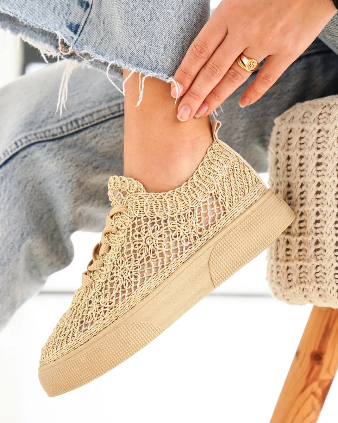 Fashion Casual Mode Basket femme printemps dée à lacets - Étania Or
