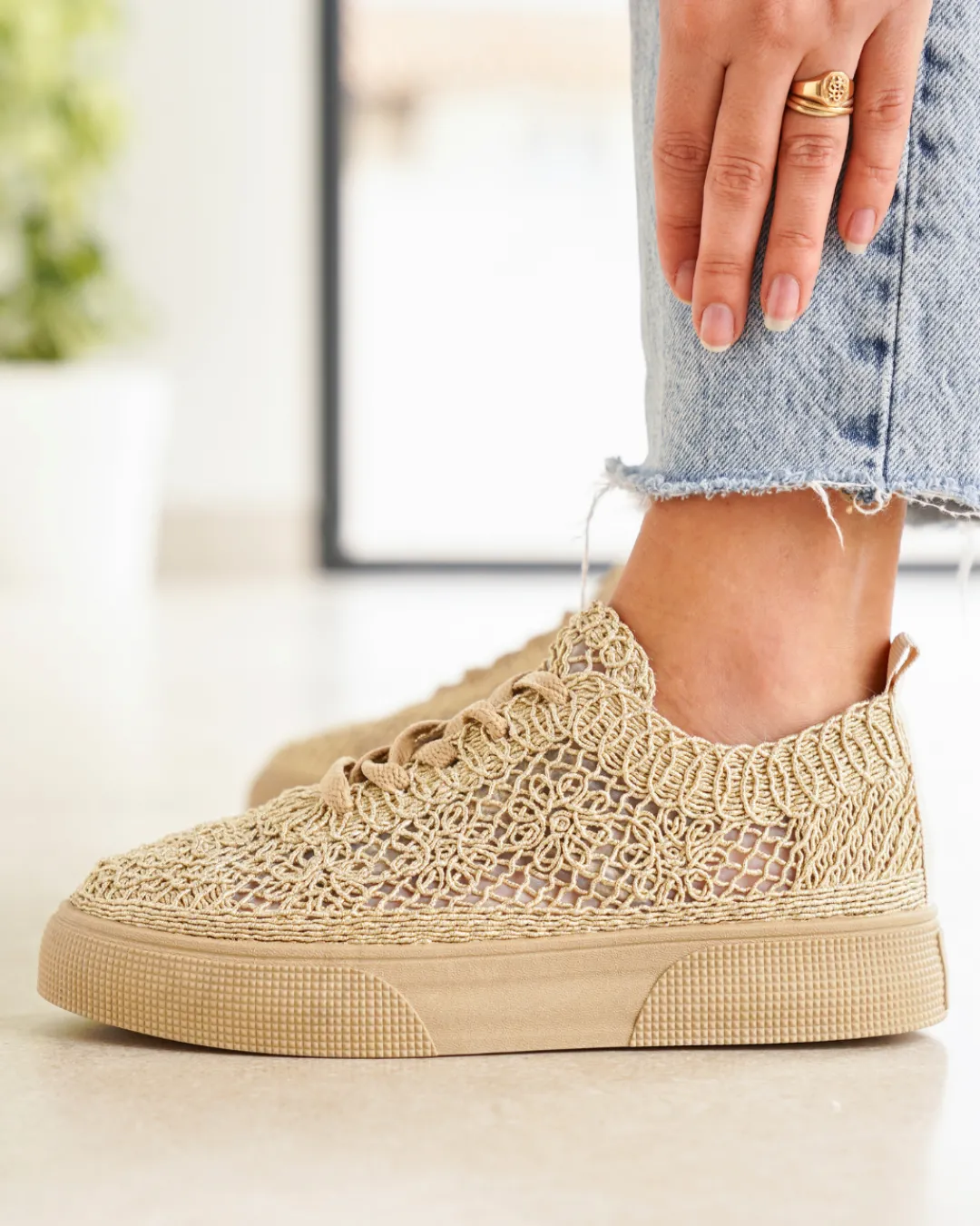 Fashion Casual Mode Basket femme printemps dée à lacets - Étania Or