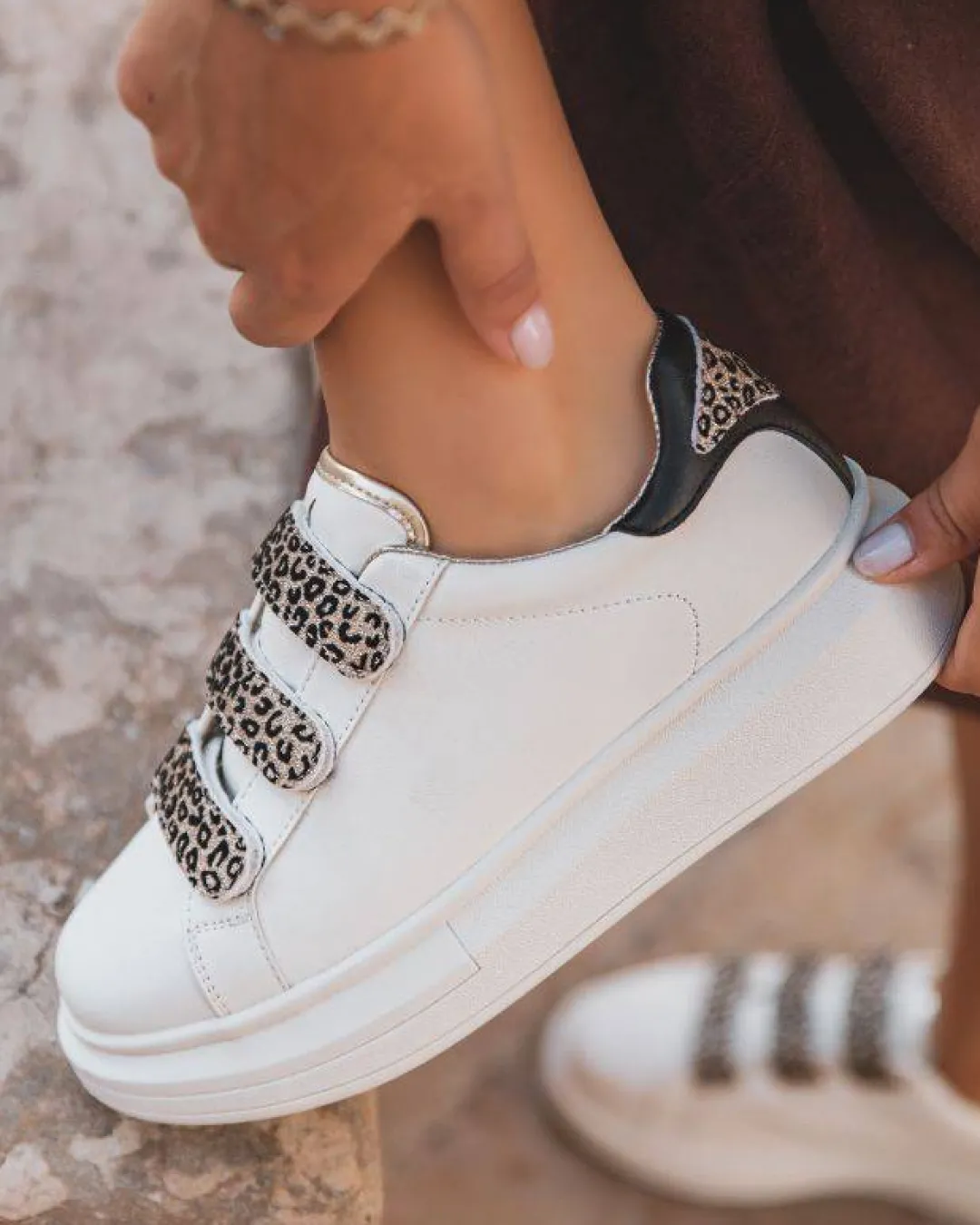 Outlet Casual Mode Basket femme scratch he léopard - CL24 LEO Blanc