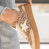 Clearance Casual Mode Basket femme semelle marron étoile léopard à lacets - Perrine Leopard