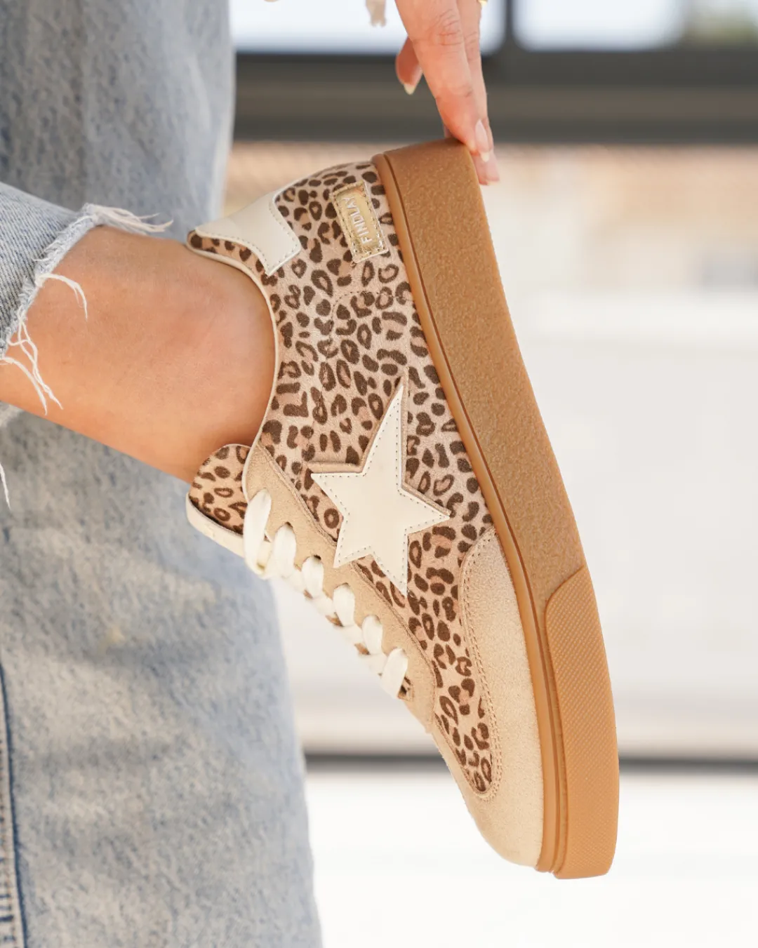 Clearance Casual Mode Basket femme semelle marron étoile léopard à lacets - Perrine Leopard