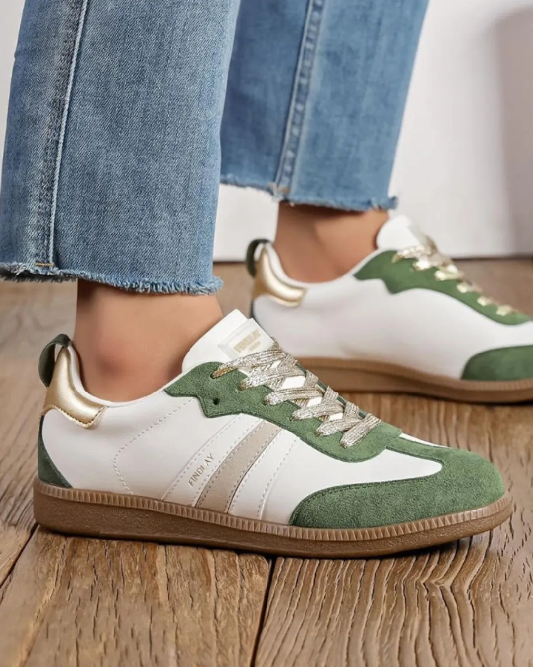 Online Casual Mode Basket femme semelle marron à lacets - Alishe Kaki