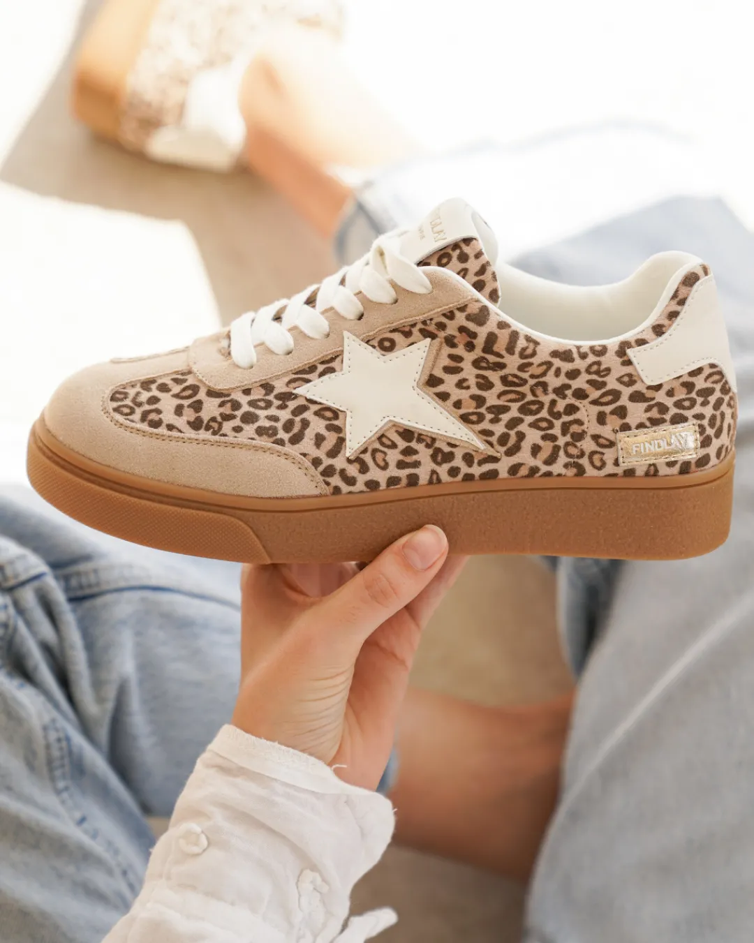 Clearance Casual Mode Basket femme semelle marron étoile léopard à lacets - Perrine Leopard