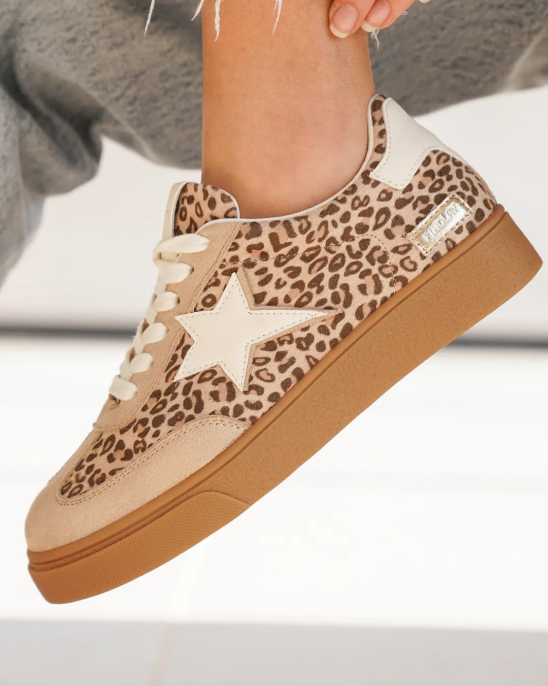 Clearance Casual Mode Basket femme semelle marron étoile léopard à lacets - Perrine Leopard