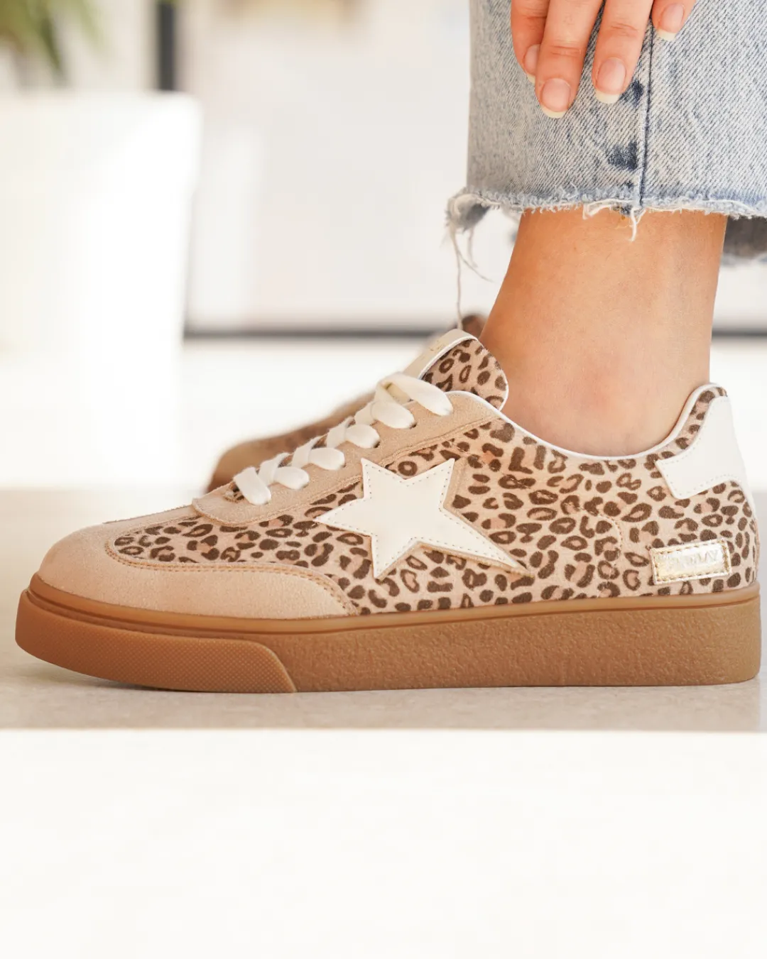 Clearance Casual Mode Basket femme semelle marron étoile léopard à lacets - Perrine Leopard