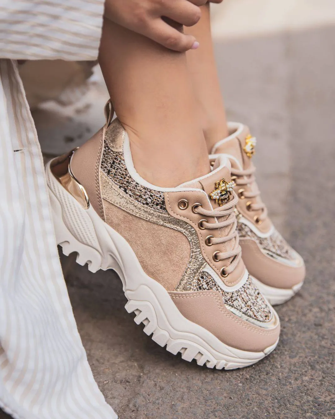 Best Casual Mode Basket femme à lacets semelle épaisse - Davina Taupe