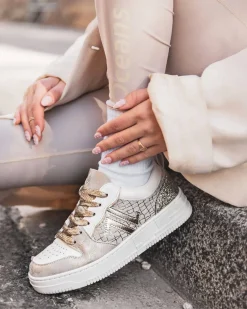 Online Casual Mode Basket femme taupe à lacets - CL75 WHITE Argent