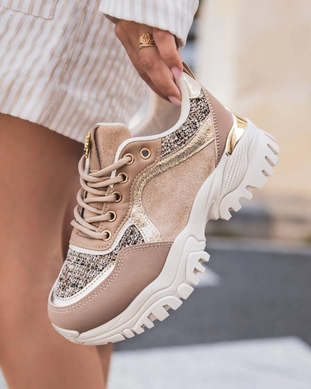 Best Casual Mode Basket femme à lacets semelle épaisse - Davina Taupe