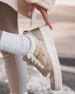 Online Casual Mode Basket femme taupe à lacets - CL75 WHITE Argent