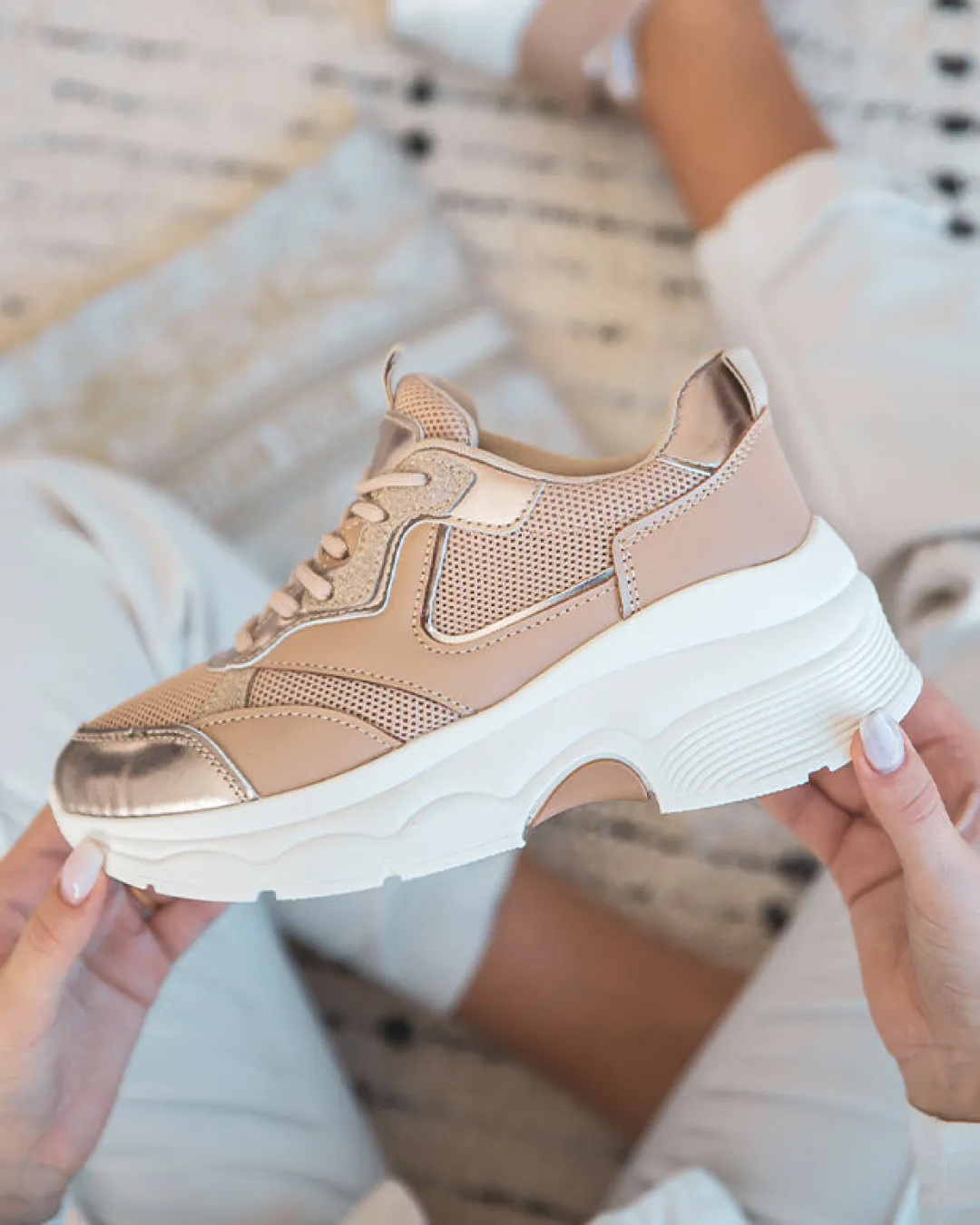 New Casual Mode Basket femme et dorée à lacets - Séréna Taupe