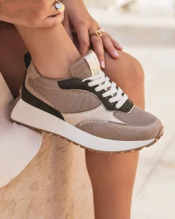 Discount Casual Mode Basket femme semelle épaisse à lacets - Hannah Taupe
