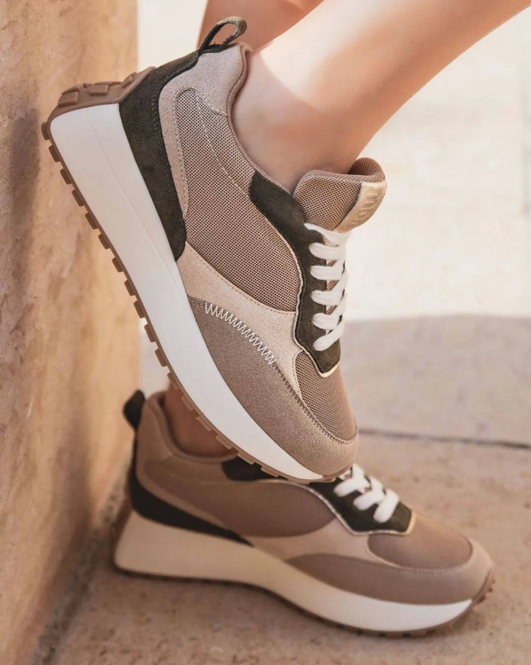 Discount Casual Mode Basket femme semelle épaisse à lacets - Hannah Taupe