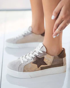Fashion Casual Mode Basket femme étoile à lacets - Joya Taupe