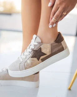 Fashion Casual Mode Basket femme étoile à lacets - Joya Taupe