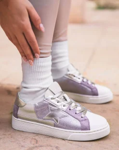 Outlet Casual Mode Basket femme étoile ée à lacets - Garance Argent
