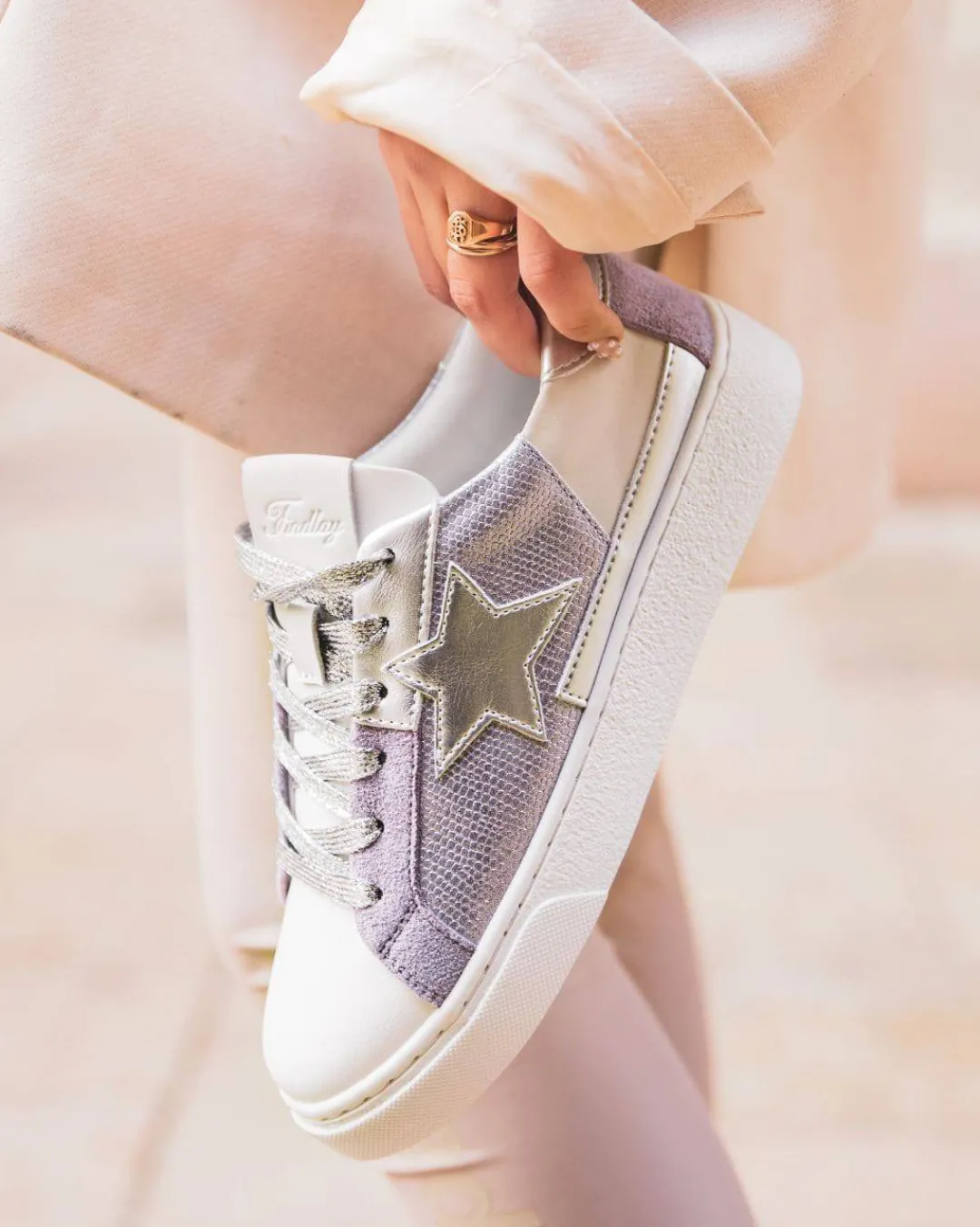 Outlet Casual Mode Basket femme étoile ée à lacets - Garance Argent