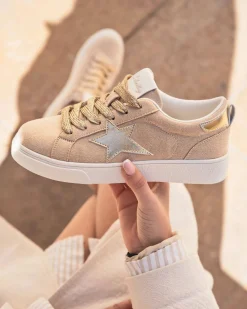 Fashion Casual Mode Basket femme étoile à lacets - Léa Beige