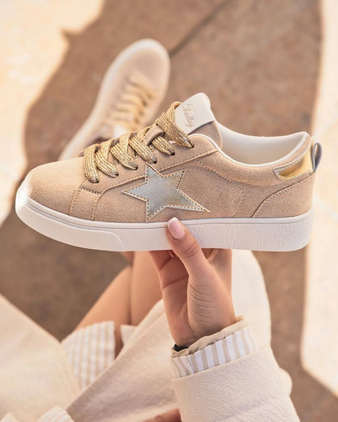 Fashion Casual Mode Basket femme étoile à lacets - Léa Beige