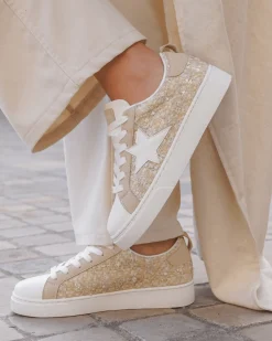 Hot Casual Mode Basket femme étoile à lacets - Alicia Beige